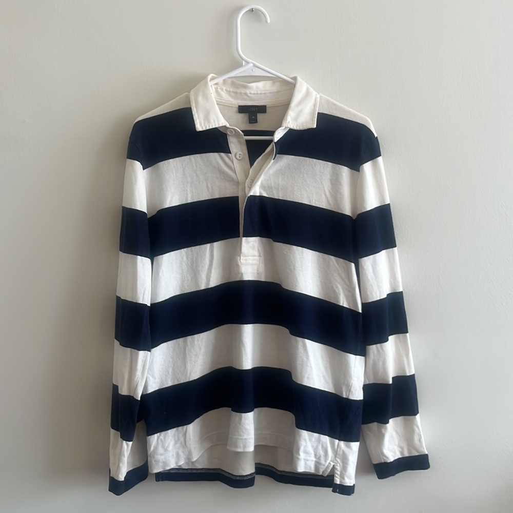 J. Crew Long Sleeve White/Navy Rugby Top Size M